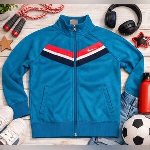 Nike Kids Track Jacket Full Zip Athletic Youth Retro Stripe Logo Excellent Large